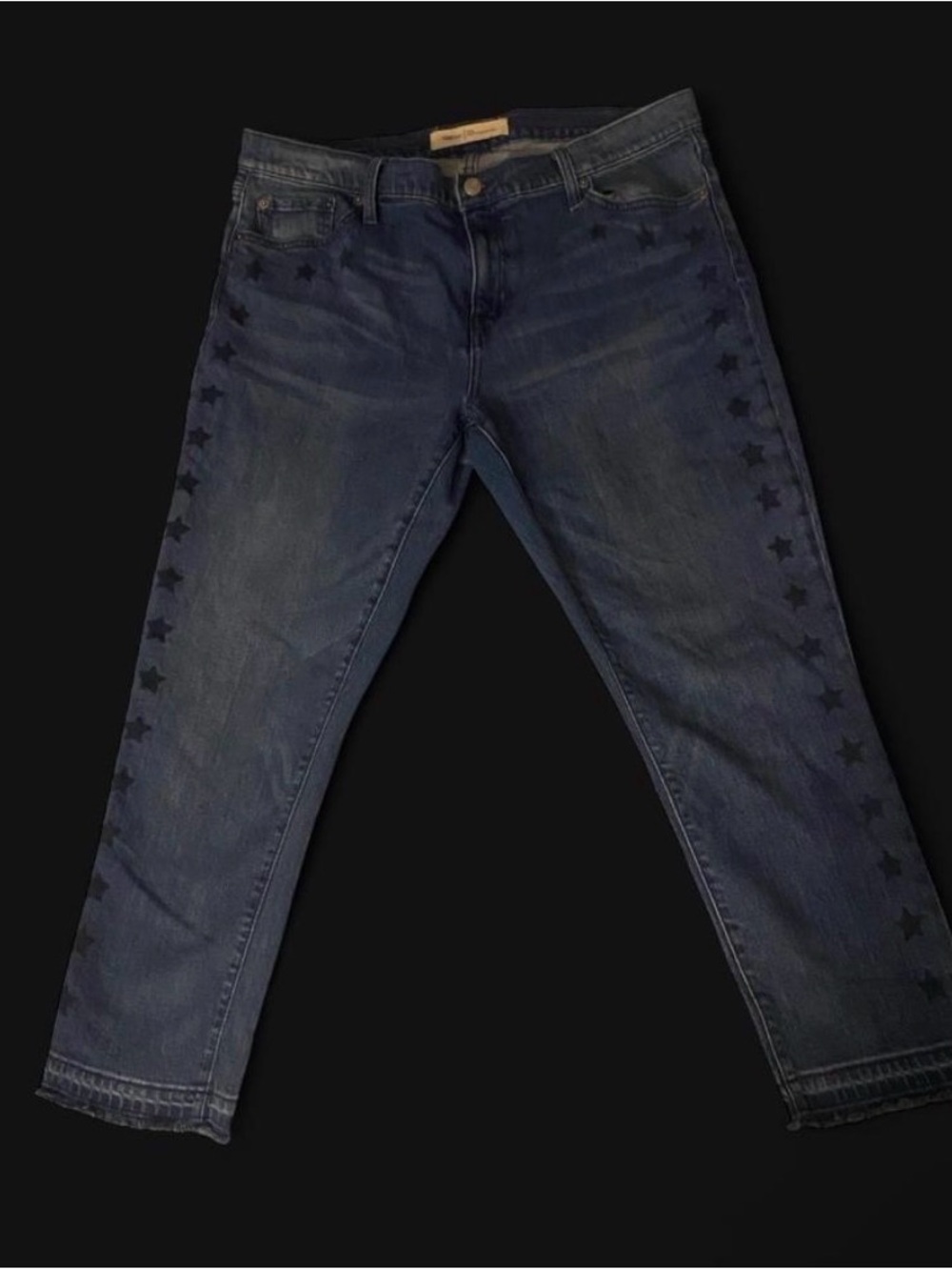 Dark Blue Star-Trim Straight denim capris